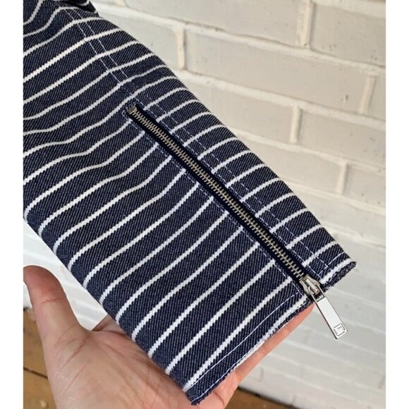 Lafayette 148 Sz 12 Blue Striped Moto Blazer Jacket l Full Zip Up Womens - Picture 4 of 12